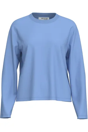 SELECTED Slfessential Ls Boxy Tee Noos Tops T-shirts & Tops Long-sleeved Blue