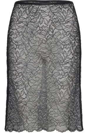 MANGO Semi-Transparent Guipure Skirt Skirts Knee-length & Midi Skirts Black