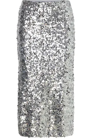 MANGO Sequin Midi Skirt Skirts Knee-length & Midi Skirts Silver