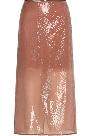 MANGO Sequin Midi Skirt Skirts Knee-length & Midi Skirts Brown