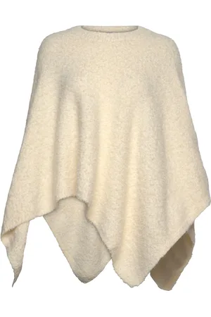 MANGO Round Neck Knitted Cape Tops Knitwear Ponchos Cream