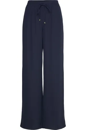 Ralph Lauren Side-Stripe Georgette Wide-Leg Pant Bottoms Trousers Wide Leg Navy