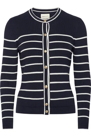 GANT Ribbed Breton Cardigan Tops Knitwear Cardigans Navy