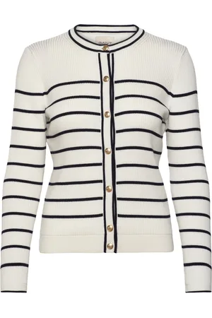 GANT Ribbed Breton Cardigan Tops Knitwear Cardigans White