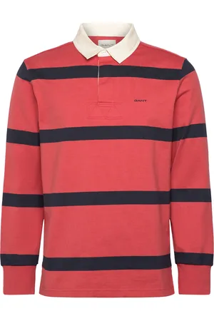 GANT Yarn Dyed Striped Heavy Rugger Tops Polos Long-sleeved Red