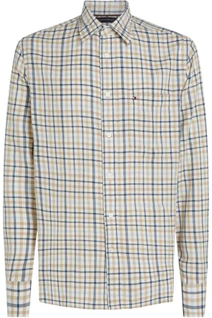 Tommy Hilfiger Brushed Linen Gingham Rf Shirt Tops Shirts Casual Cream