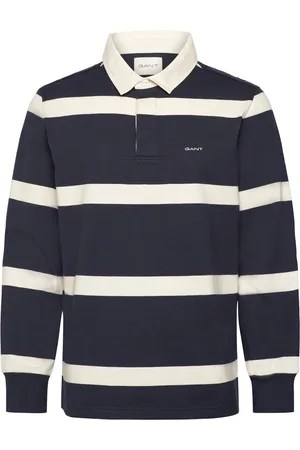 GANT Yarn Dyed Striped Heavy Rugger Tops Polos Long-sleeved Navy