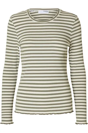 SELECTED Slfanna Ls Crew Neck Tee Str Noos Tops T-shirts & Tops Long-sleeved Green