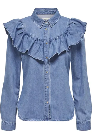 ONLY Onlindigo Ls Frill Dnm Shirt Qyt Noos Tops Shirts Long-sleeved Blue
