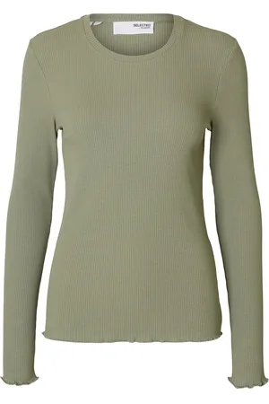 SELECTED Slfanna Ls Crew Neck Tee S Noos Tops T-shirts & Tops Long-sleeved Green