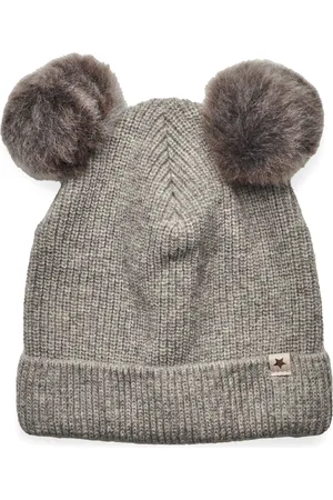 Huttelihut Hat Knit W. Alpaca Pompoms Accessories Headwear Balaclava Grey