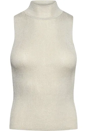 MANGO Lurex Knitted Top With Perkins Neck Vests Knitted Vests Silver