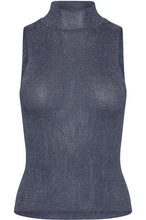 MANGO Lurex Knitted Top With Perkins Neck Vests Knitted Vests Blue