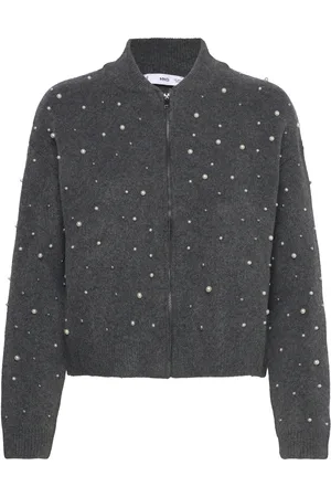 MANGO Knitted Jacket With Pearl Details Tops Knitwear Cardigans Grey