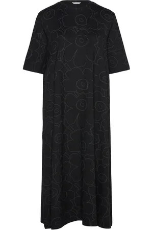 Marimekko Rento Piirto Unikko Knelang Kjole Black