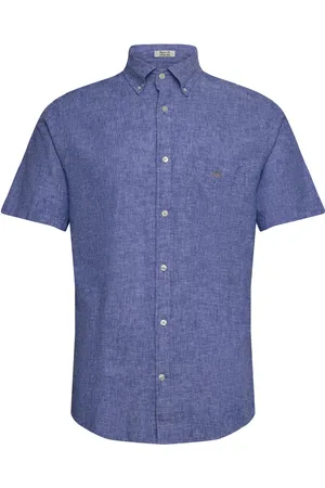 GANT Reg Cotton Linen Ss Shirt Tops Shirts Short-sleeved Shirts Blue