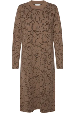 Marimekko Ennallaan Piirto Unikko Knelang Kjole Brown