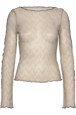BUBBLEROOM Anya Contrast Shimmer Top Tops T-shirts & Tops Long-sleeved Beige