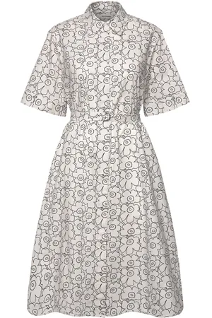 Marimekko Popliini Piirto Unikko Knelang Kjole White