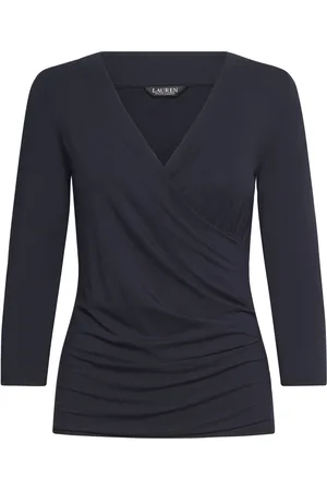 Ralph Lauren Surplice Jersey Top Tops Blouses Long-sleeved Navy