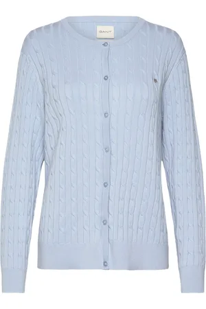 GANT Stretch Cotton Cable Cardigan Tops Knitwear Cardigans Blue