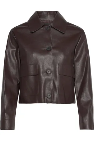 MANGO Leather-Effect Jacket With Pockets Skinnjakke Skinnjakke Brown