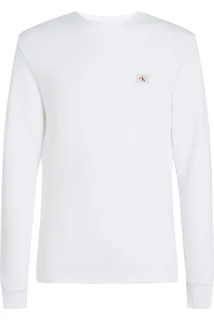 Calvin Klein Woven Label Waffle Ls Tee Tops T-shirts Long-sleeved White