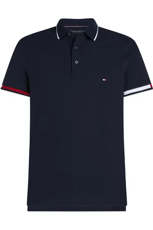 Tommy Hilfiger Flag Cuff Slim Fit Polo Tops Polos Short-sleeved Navy