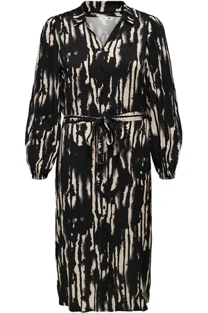 ONLY Carmikaela Ls Calf Shirt Dress Aop Knelang Kjole Black