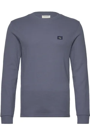Calvin Klein Woven Label Waffle Ls Tee Tops T-shirts Long-sleeved Blue