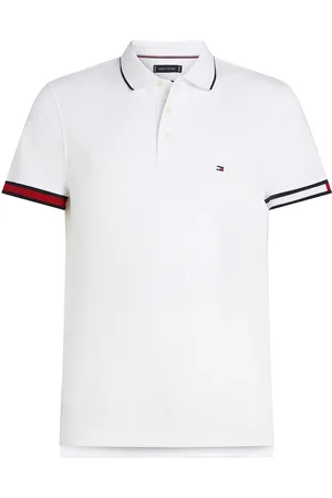 Tommy Hilfiger Flag Cuff Slim Fit Polo Tops Polos Short-sleeved White