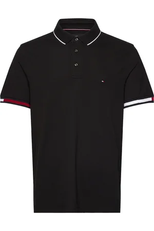 Tommy Hilfiger Flag Cuff Slim Fit Polo Tops Polos Short-sleeved Black
