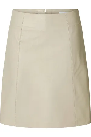 SELECTED Slfnew Ibi Mw Leather Skirt B Noos Kort Skjørt Cream
