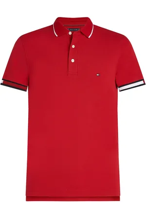 Tommy Hilfiger Flag Cuff Slim Fit Polo Tops Polos Short-sleeved Red