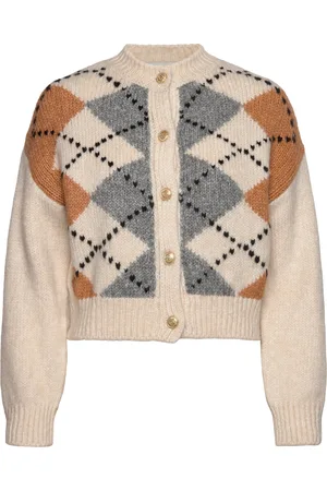 MANGO Rhombus Cardigan With Buttons Tops Knitwear Cardigans Cream
