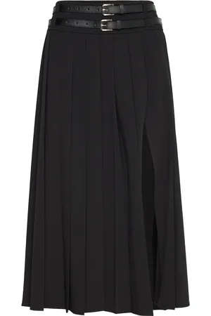 MANGO Double-Belted Pleated Skirt Skirts Knee-length & Midi Skirts Black