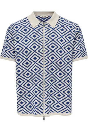 Only & Sons Onsmike Life Reg 12 Ss Jaq Shirt Knit Tops Knitwear Short Sleeve Knitted Polos Blue
