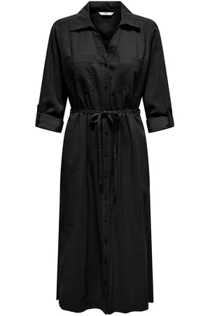 ONLY Onlaris Life Ls Belt Shirt Dress Cc Wvn Knelang Kjole Black