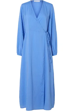 SELECTED Slflucia-Susie Ls Ankle Wrap Dress B Maxikjole Festkjole Blue