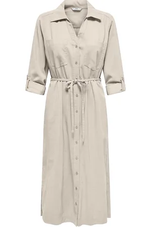 ONLY Onlaris Life Ls Belt Shirt Dress Cc Wvn Knelang Kjole Cream