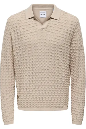 Only & Sons Onsantonio Ls 12 Resort Crochet Polo Tops Knitwear Long Sleeve Knitted Polos Beige