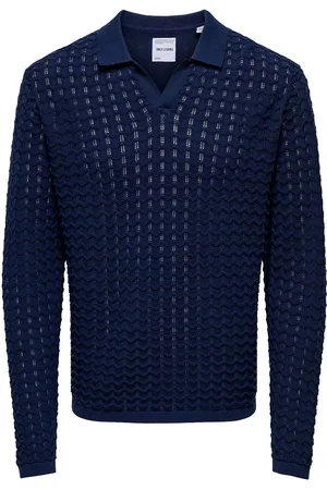 Only & Sons Onsantonio Ls 12 Resort Crochet Polo Tops Knitwear Long Sleeve Knitted Polos Navy