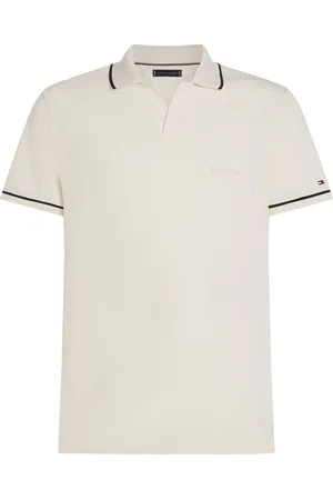 Tommy Hilfiger Open Collar Tipped Polo Tops Polos Short-sleeved White