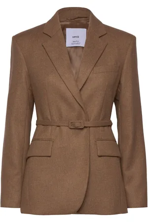 MANGO Wool-Blend Suit Jacket Blazers Belted Blazers Brown