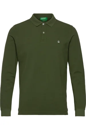 Benetton L/S Polo Shirt Tops Polos Long-sleeved Khaki Green