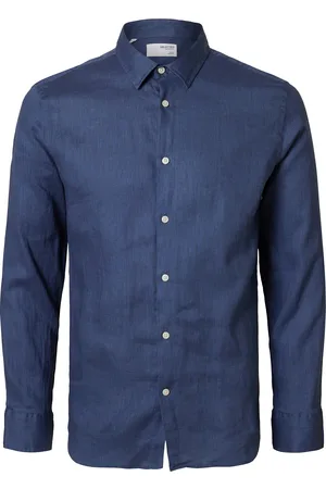 SELECTED Slhregkylian-Linen Shirt Ls Classic Noos Tops Shirts Casual Blue
