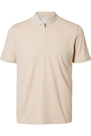 SELECTED Slhfave Sport Zip Ss Polo Noos Tops Polos Short-sleeved Beige