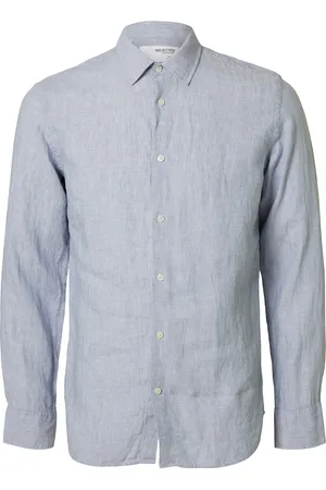 SELECTED Slhregkylian-Linen Shirt Ls Classic Noos Tops Shirts Casual Blue