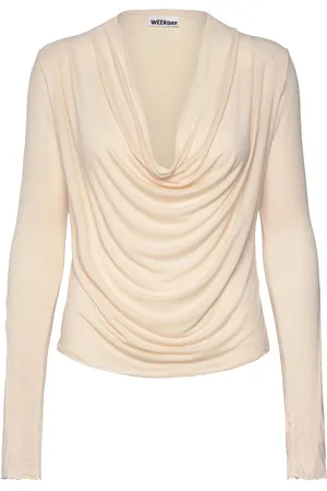 Weekday Drape Long Sleeve Top Tops T-shirts & Tops Long-sleeved Beige