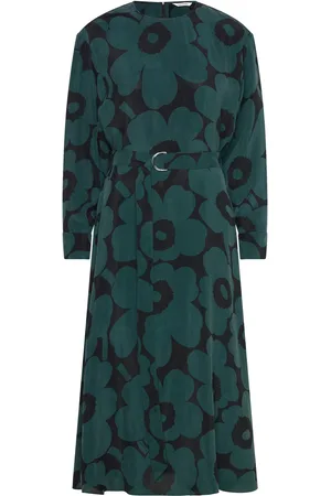Marimekko Combu Unikko Knelang Kjole Green